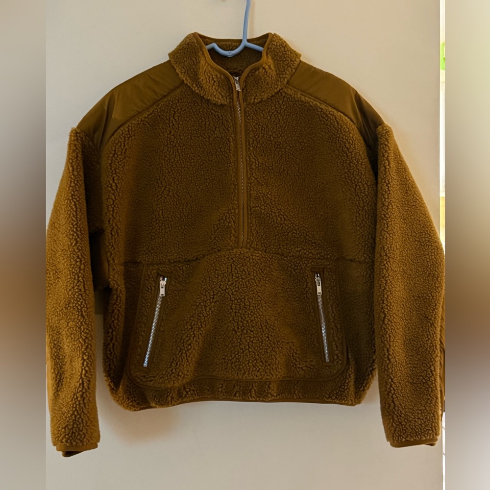 {Madewell}-Size L-Faux Shearling Half-Zip Pullover in Dried Cedar - Picture 2 of 7